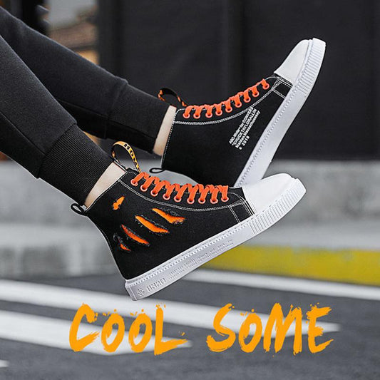 Summer Breathable Canvas High-top Men's Shoes Men's Korean Style Trendy All-match Sports Casual Shoes