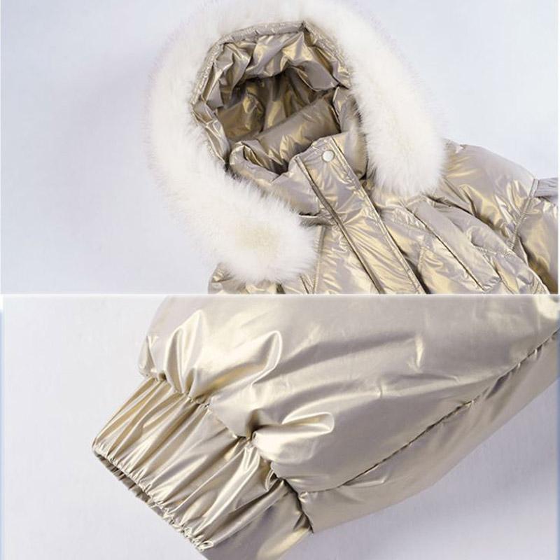 Winter White Duck Down Down Jacket Korean Style Large Fur Collar Cotton-padded Coat Thick Shiny Mid-length Hooded Down Coat