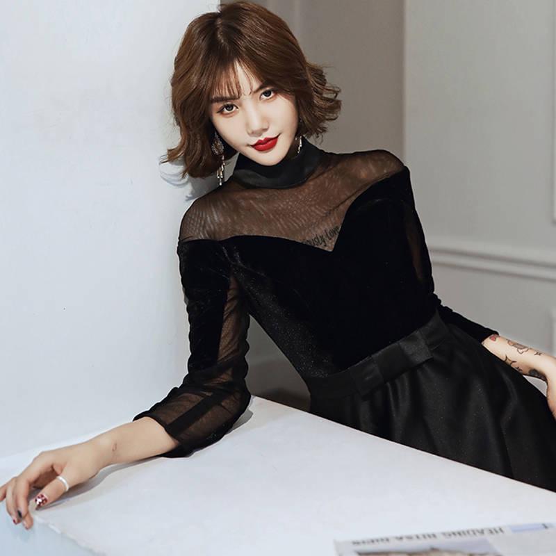 Black Velvet Evening Dress Temperament Banquet Dress Dress Female Long Section Was Thin