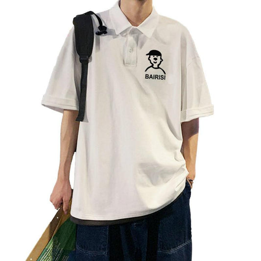 Lapel Shirt Tide Brand Short-sleeved T-shirt Male Loose Student Wild BF Half-sleeved Top Tide