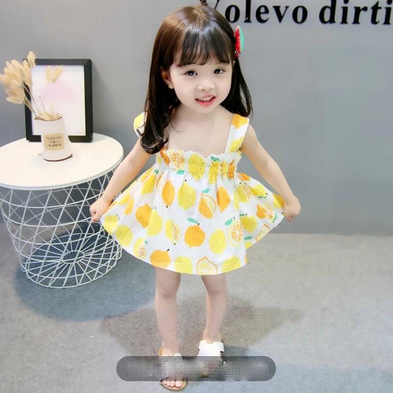 Children Dress Girls Summer Thin Suspender Dress Plaid Sleeveless Floral Princess Dress A-line Ruffle Dress