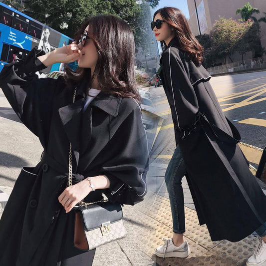 Fashion 2019 Fall /Autumn Casual Double Breasted Long Trench Coat with Belt Chic Female Windbreaker