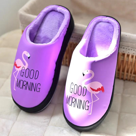 Autumn and Winter Women's PU Leather Waterproof Cotton Slippers Home Plus Velvet High-heeled Thick-soled Non-slip Warm Slippers