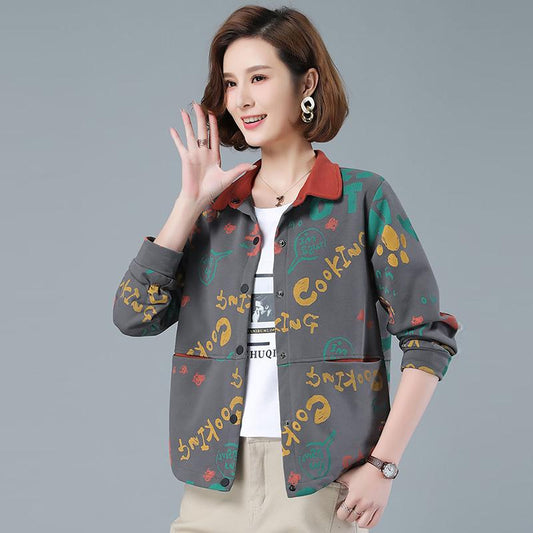 Flower Print Long Sleeve Women's Bomber Jacket Fashion Vintage Coat Tops Elegant Slim Basic Ladies Jackets