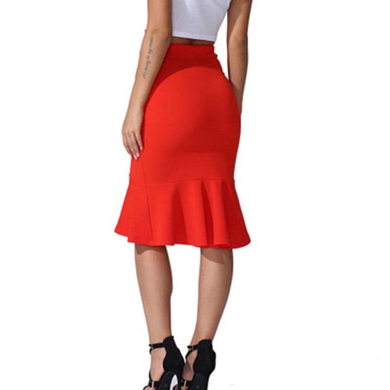 Women's Spring Summer Solid Color Slim Mid-length Skirts Office Ladies Large Size High Waist Stretchy Mermaid Skirts