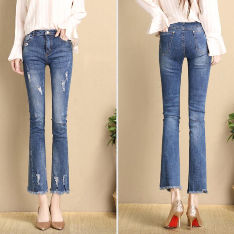 Women's Drape Flared Trousers with Ripped Micro-cut High-waisted High-stretch Jeans Women's Slim Cropped Pants