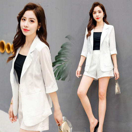 Suit Jacket Female Temperament Spring and Summer Three-quarter Sleeve Thin Shorts Casual Suit Professional Suit Two-piece Casual Suit