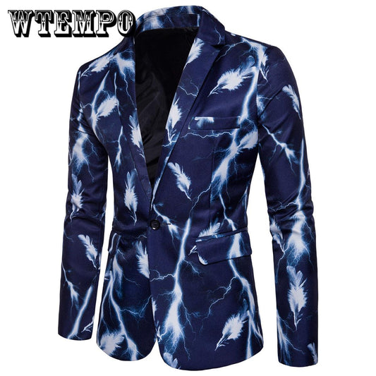 Fashion Jacquard Print Slim Jacket Men's Casual Business Party Wedding Blazer