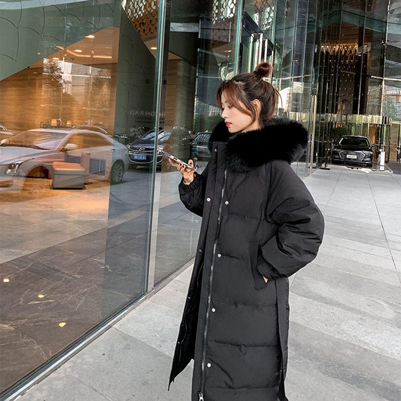 White Duck Down Down Jacket for Women In The Korean Version of The Long Fox Hair Collar Loose Over The Knee Coat Thick