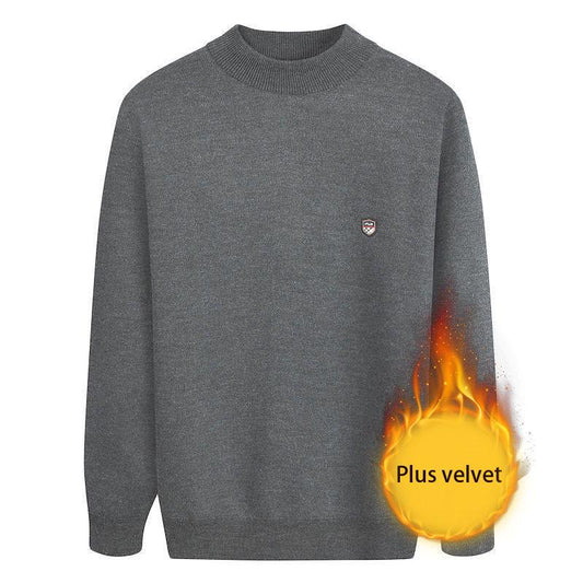 Autumn and Winter Sweater Men's Round Neck Long-sleeved Sweater Full Body Plus Velvet Thick Plus Size Sweater