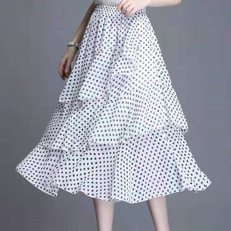 Printed Pattern Half-length Skirt Summer Floral Irregular Ruffled Wild A-line Super Fairy Cake Skirt Female Cute Skirt Fabric Light and Breathable