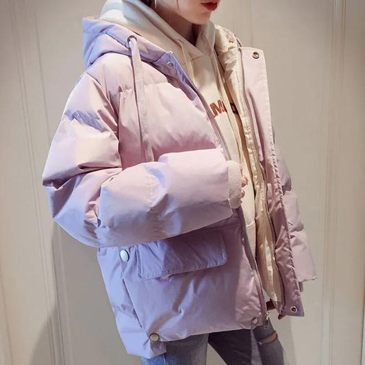 Winter Women's Korean Down Jacket Fashion Hooded Loose Cotton Jacket Thick Warm Short Jacket