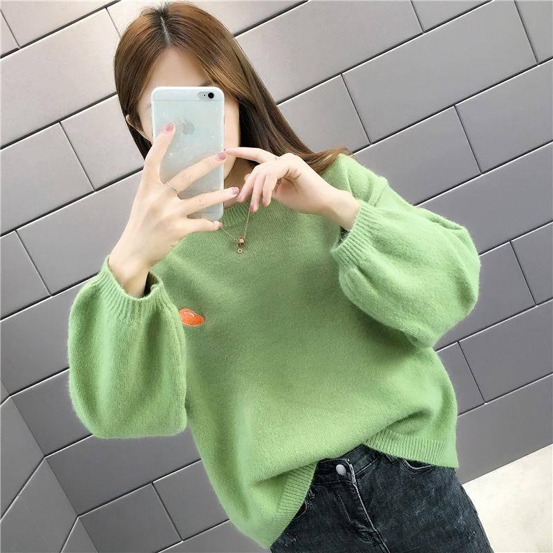 Winter Women Multicolor Solid Color Sweater Half Turtleneck Lantern Sleeve Knit Pullover Loose