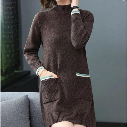 Autumn Winter High Quality pullover Sweater Dress Women Knit Dress thick Long Sweater Dress with Pockets Outer Wear