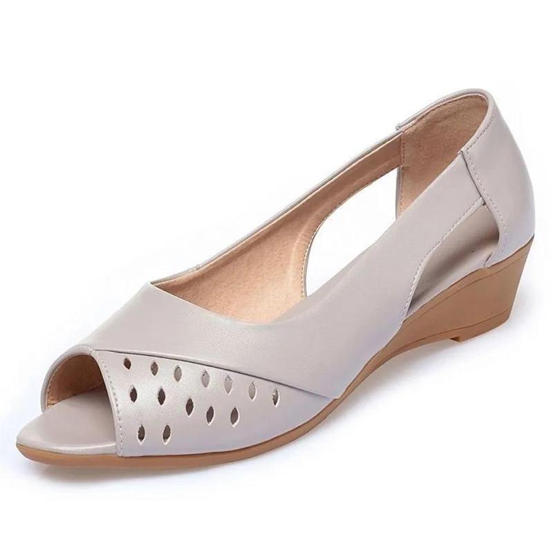 Soft Leather Sandals Beef Tendon Bottom Wedge Heel Soft Bottom Comfortable All-match Fish Mouth Women's Shoes Work Shoes