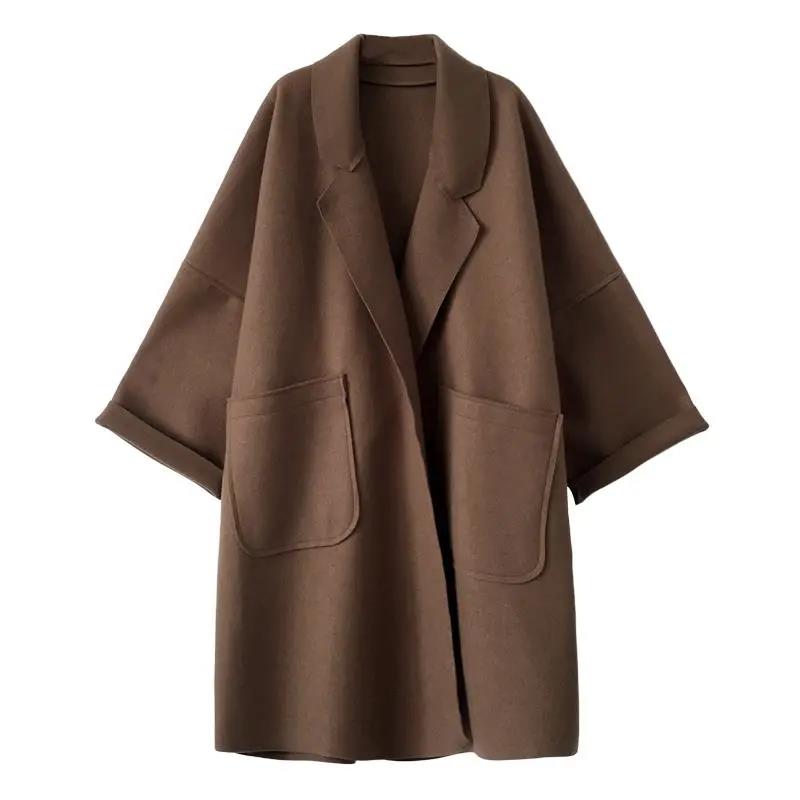 Autumn and Winter Woolen Coat Korean Fashion Mid-length Woolen Coat Thickened Over The Knee Plus Size Woolen Coat