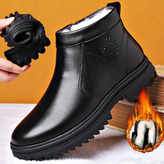 Winter Men's Genuine Leather Boots Wool Inner Thickening High-top Warm Ankle Boots Business Leather Shoes Snow Boots