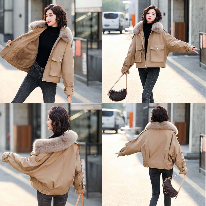 Women's Down Jacket Short Pie Overcoming Wide Jacket Fashion Tooling Coat Big Pocket Snow Jacket