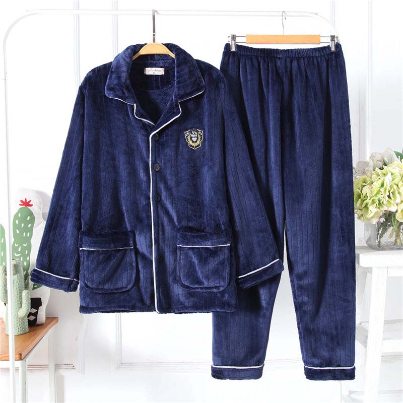 Autumn and Winter Middle-aged and Elderly Coral Fleece Men's Pajamas Thickened Plus Fleece Warm Home Service Suit