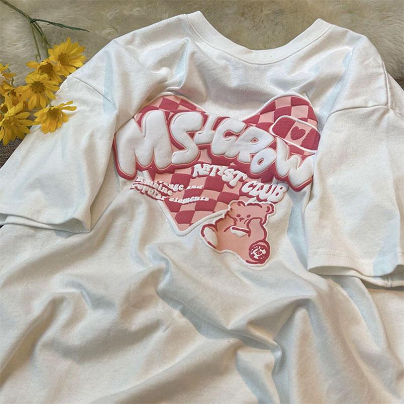 Sweet Short-sleeved Women's Summer Thin Solid Color T-shirt Women's Half-sleeved Printing Student Korean Version Loose Ins Top