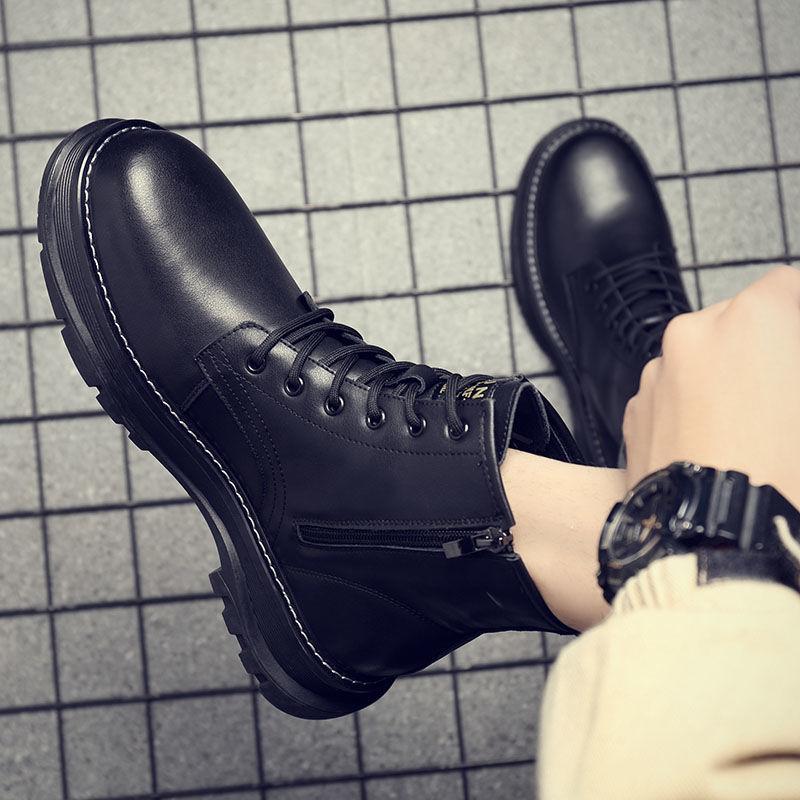 Leather Martin Boots Men's High Help Cotton Velvet Boots Thick Bottom Zipper Men's Boots Motorcycle Boots Casual Men's Snow Boots