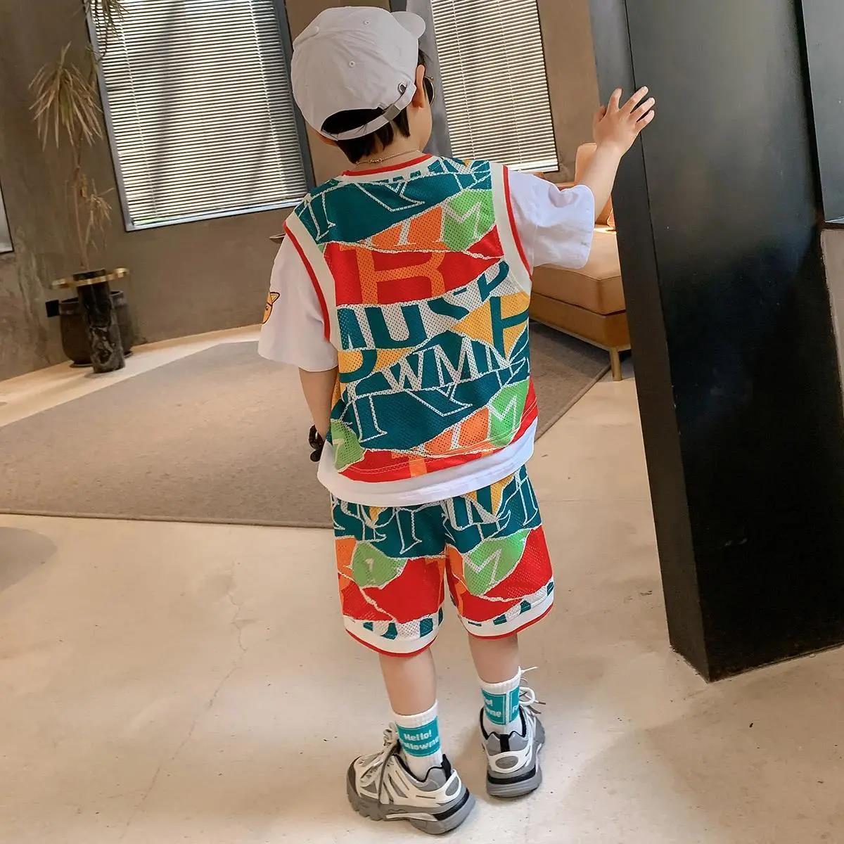 Kids Boys Clothes Boy Summer Clothing Sets Short Sleeves Print Tops Shirt+Flower Shorts Suits Children Clothing