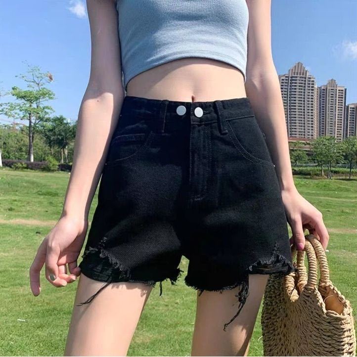 Denim Shorts Women's High Waist Summer Tide Ins Loose and Thin Wide-legged Hole A-line Pants