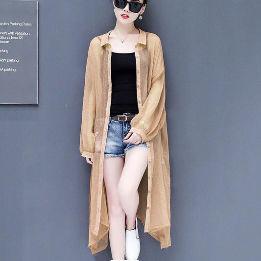 Chiffon Cardigan Women's Sun Protection Clothing Sun-Dress Mid-length Plus Size Shawl Loose Outer Thin Coat Beach