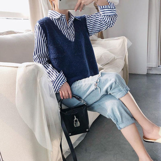 Spring and Autumn Sleeveless Waistcoat V-neck Knitted Vest Sweater Fashion Solid Color Women's Vest