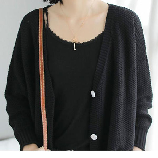 Spring and Autumn Plus Size Women's Lazy Style Knitted Cardigan Jacket Loose Literary Buttons Casual Sweater