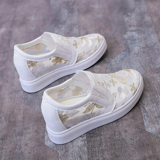 Increase Women's Cloth Shoes In Spring and Summer Hollow Embroidery Women's Single Shoes Casual Net Shoes