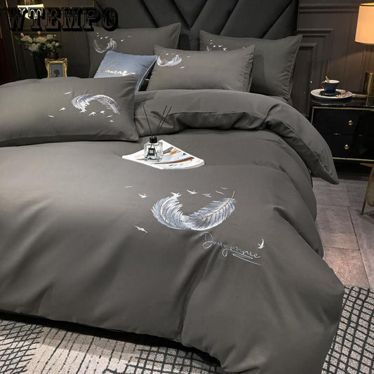 Household 4CPS Bed Set Large Summer Naked Sleeping Ice Silk Embroidered Bed Linen Quilt Cover Extra Large Home Textiles