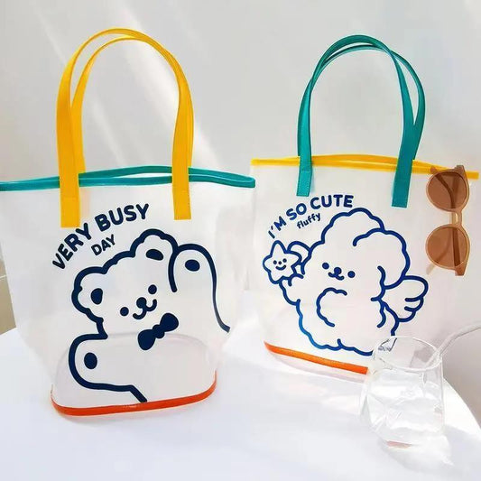 Bear Jelly Bag Cute Girl Transparent Swimming Beach Shoulder Bag Wash Bag Fashion Shopping Bag