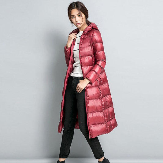 Long Down Jacket Women Winter Ultra Light Down Coat Female Hooded Puffer Jacket Ladies Large Size Warm White Down Parka Outwear