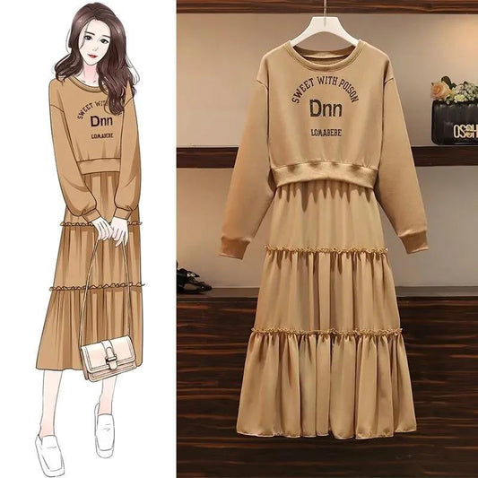 Fake Two-piece Sweater Stitching Dress Plus Size Women's Korean Style Loose Dress
