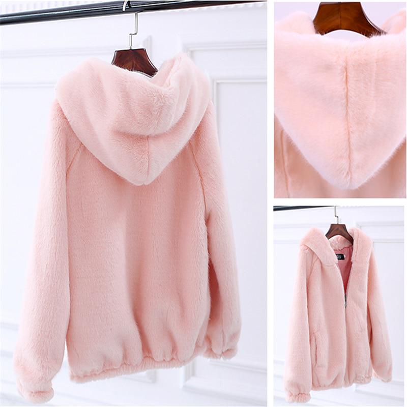 Women Fashion Plus Size Faux Fur Coat Hooded Warm Thicken Coat