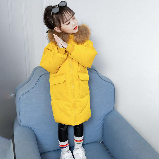 Girls' Cotton-padded Clothes Winter Clothes Fur Collar Leisure Big Children's Jackets Children's Quilted Jackets Girls' Mid-length Thick Padded Jacket