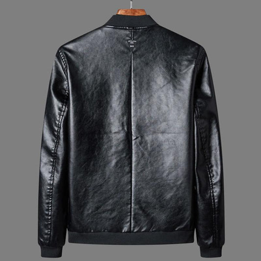 Soft Leather Short Leather Jacket Men's Thin Loose Casual Jacket Warm Leather Jacket Men's Handsome and Simple Warm Motorcycle Clothing