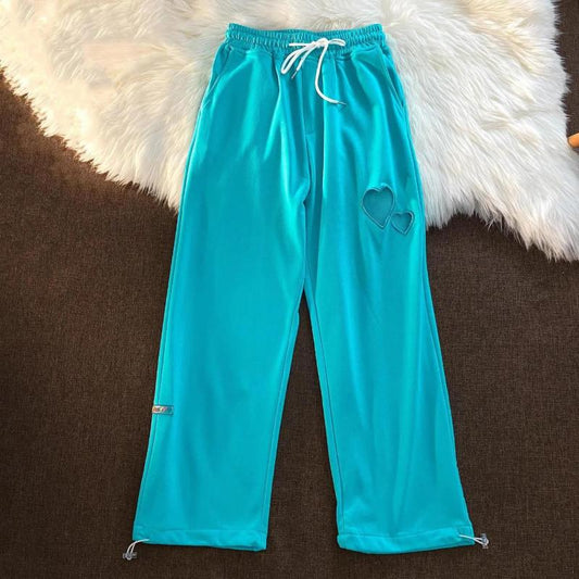 Hollow Design Love Hole Casual Straight Leg Pants Women Summer Thin Drawstring Design High and Thin Panties