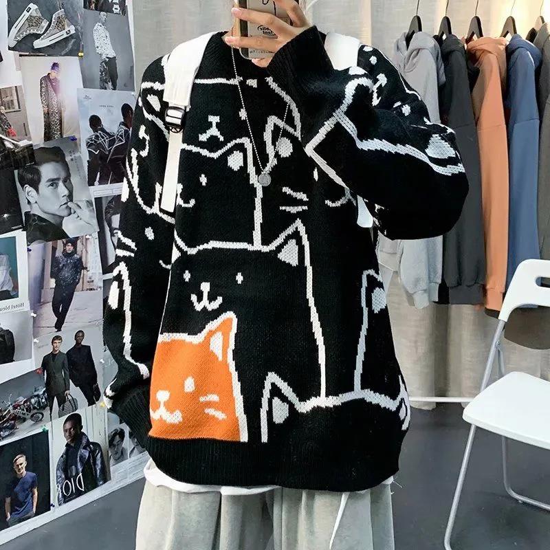 Autumn and Winter Women's Sweater Korean Loose Cartoon Print Pullover Cute Knitted Top