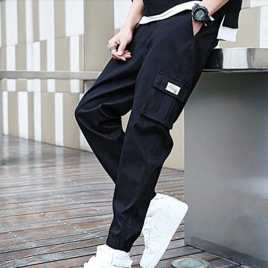Youth Multi-pocket Overalls Loose Feet Tightened Sweatpants Sports Pants Men's Spring and Autumn Large Size Casual Trousers