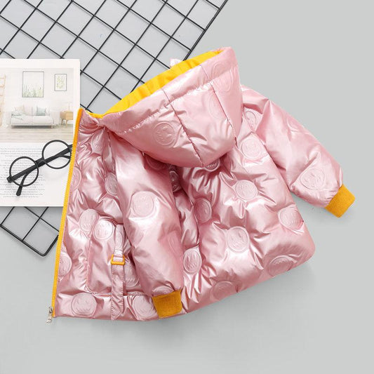 Girls' Down Jacket Shiny Face-free Winter Wear Thick Warm and Windproof Jacket