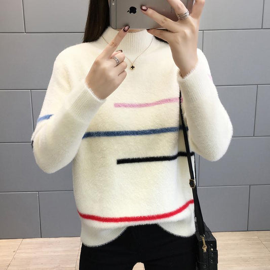 Mink Autumn and Winter Thick Sweater Loose Knit Bottoming Shirt Young Women Pullover Top