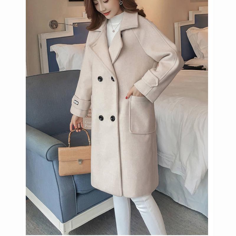 Women Korean Wool Coat Ladies Solid Casual Coats Single Breasted Turn-down Collar Jakects