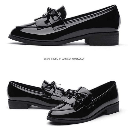 Flat Single Shoes Women Patent Leather Thick Heel Small Leather Shoes British Style Social Work Shoes Women Shiny Small Leather Shoes