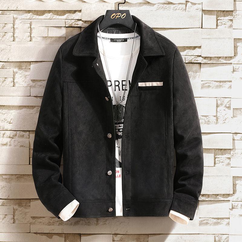 Artificial Suede Jacket Men's Autumn and Winter High-end Jacket Lamb Velvet Thickened Thermal Top Men's Thermal Cotton Jacket Mid-length Jacket