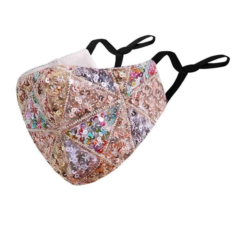 Women's Colorful Sequins Masks Breathable Dustproof Sunscreen Facial Mask Adjustable Ear-hook Multi-color Protective Masks Face Nose Coverage Masks