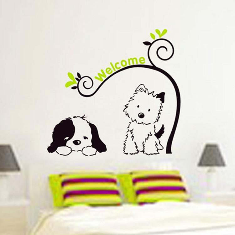 Removable wall sticker door children's room bedside background sticker cute cartoon cat puppy