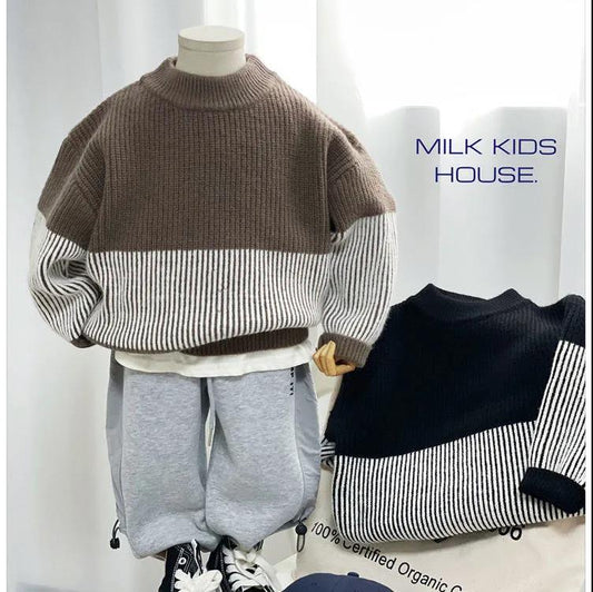 Boys Winter Clothes Thick Thick Woolen Warm Sweater Children Temperament Stitching Casual Sweater Tide
