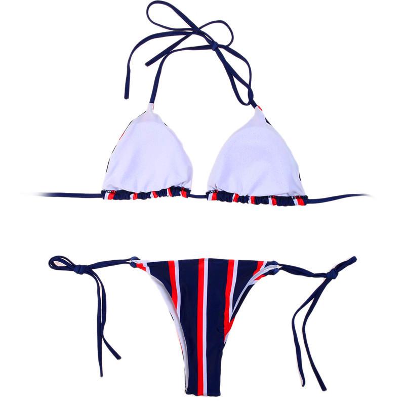 WTEMPO Brand Sexy Bikini Women's Print Fashion Three-Point Striped Lace Swimwear